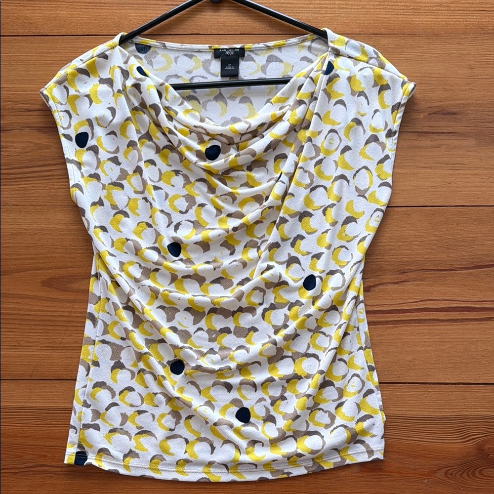 Ann Taylor Petite Yellow and Off White Patterned Women's Top